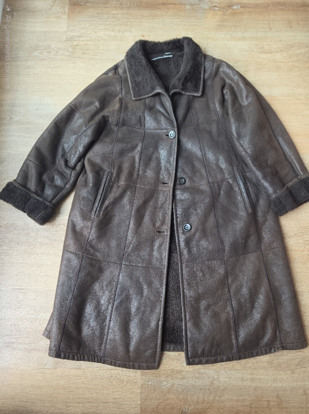 CHRIST Genuine Brown Leather & Shearling Long Coat – Size 38 (EU)